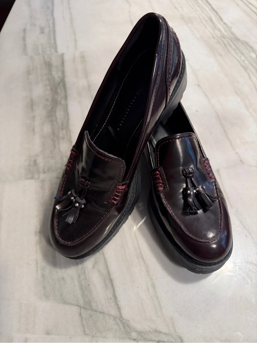 ZARA Burgundy Leather Slip-On Loafers